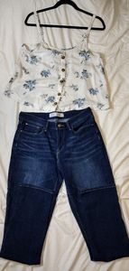 Blue floral Hollister tank w/ Levi skinny jeans
